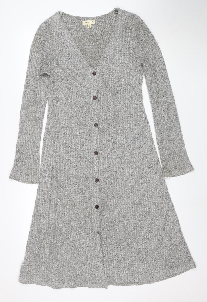 Monteau Los Angeles Women’s Grey Knit Shirt Dress Size M Long Sleeve