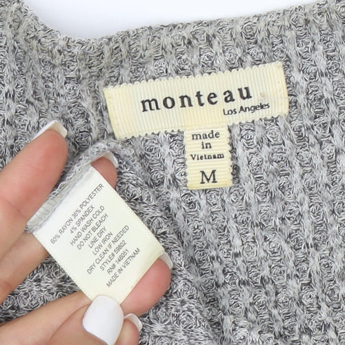 Monteau Los Angeles Women’s Grey Knit Shirt Dress Size M Long Sleeve