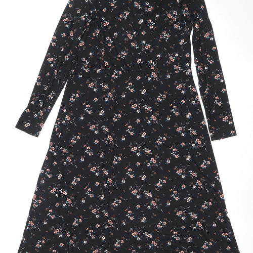 New Look Womens Black Floral Wrap Midi Dress Size 14 Viscose