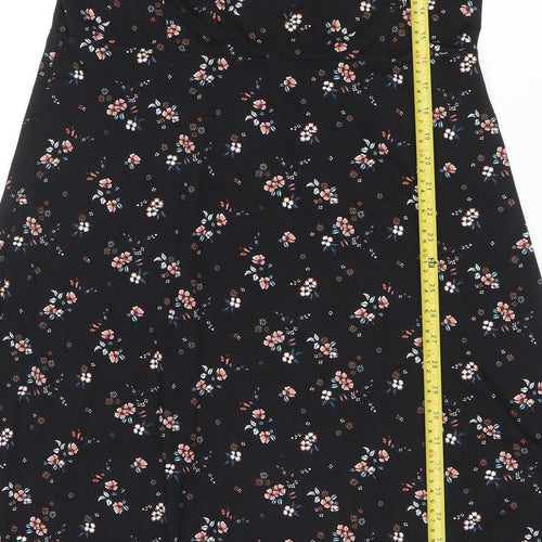 New Look Womens Black Floral Wrap Midi Dress Size 14 Viscose