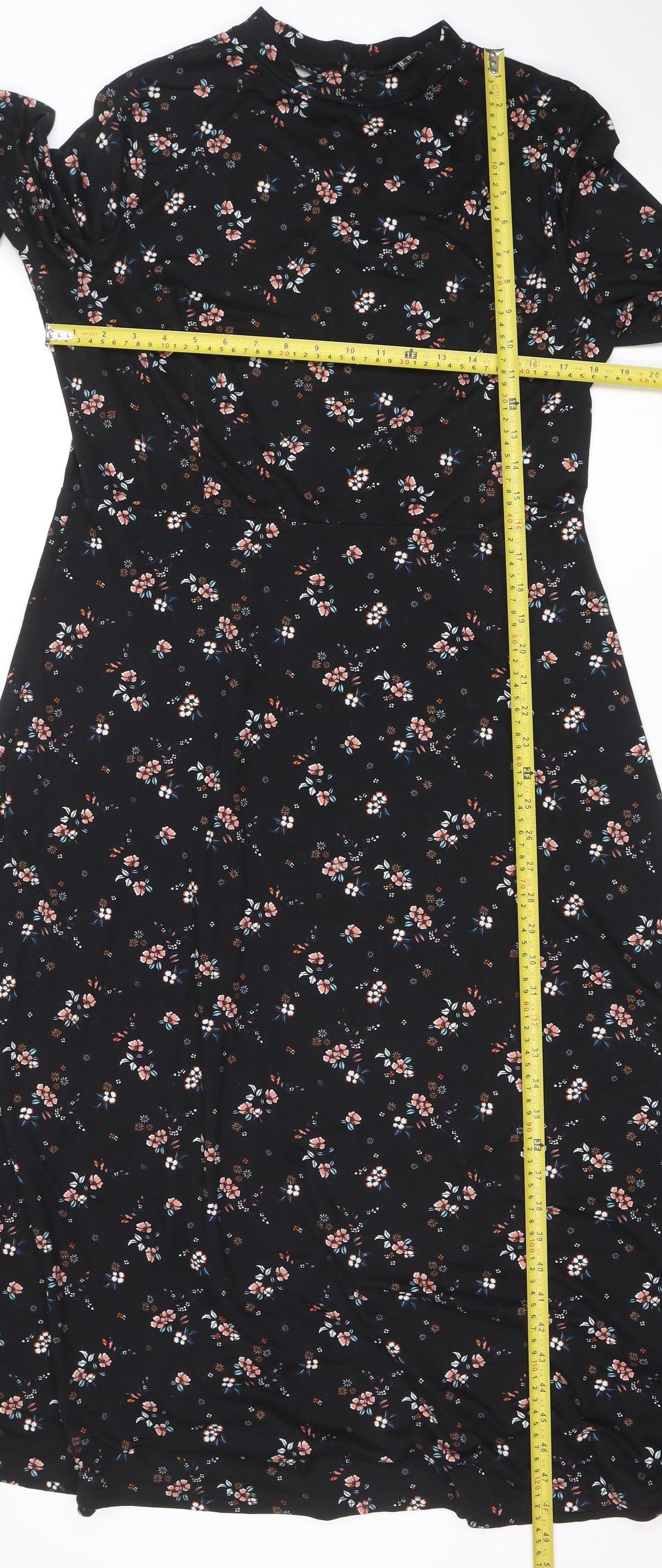 New Look Womens Black Floral Wrap Midi Dress Size 14 Viscose