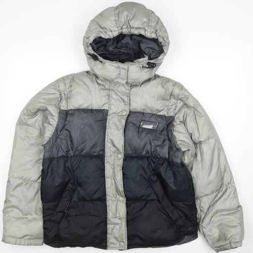 Everest Bay Women's Grey Blue Puffer Jacket Size S Hooded Down Coat