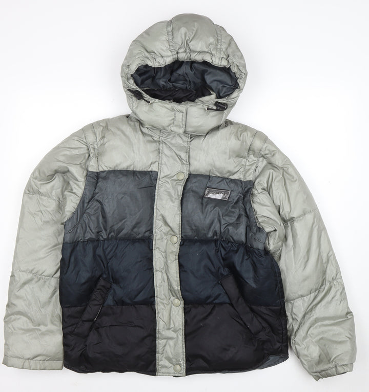 Everest Bay Women's Grey Blue Puffer Jacket Size S Hooded Down Coat