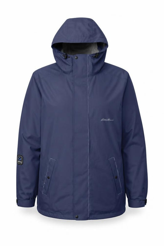 Front view of Eddie Bauer Women's Blue Waterproof Hooded Rain Coat Jacket M