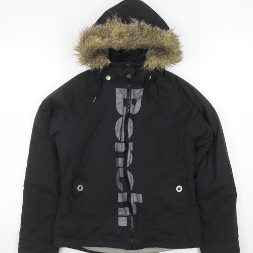 Bench Women’s Black Hooded Parka Jacket S Faux Fur Trim Lined