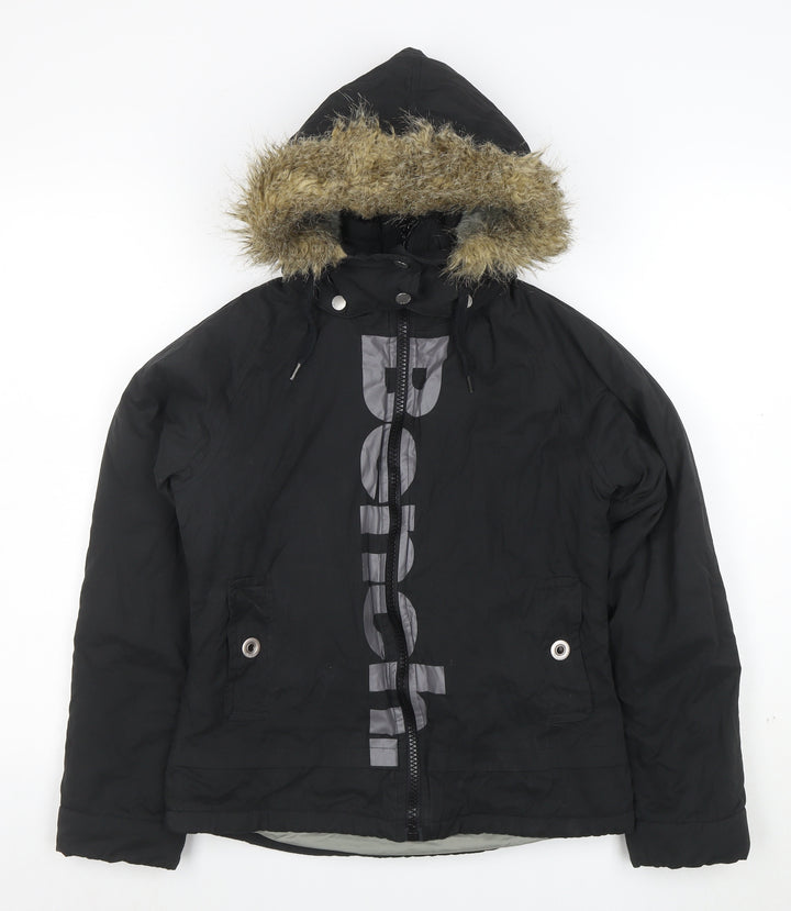 Bench Women’s Black Hooded Parka Jacket S Faux Fur Trim Lined
