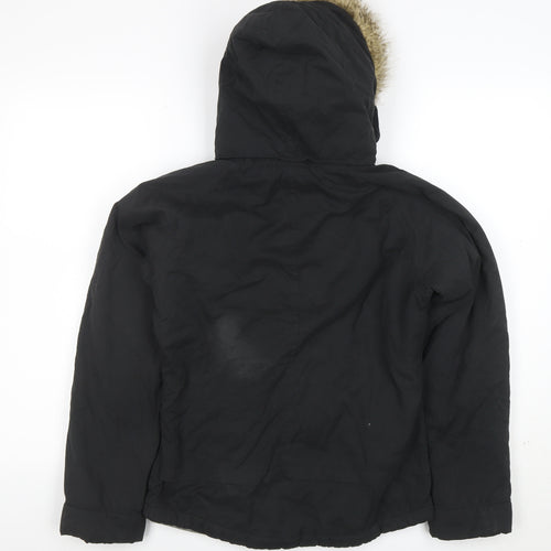 Bench Women’s Black Hooded Parka Jacket S Faux Fur Trim Lined