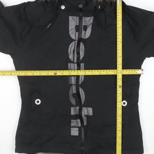 Bench Women’s Black Hooded Parka Jacket S Faux Fur Trim Lined