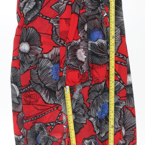 New Look Women Red Floral Jumpsuit Size 14 V-Neck Short Sleeve Lightweight