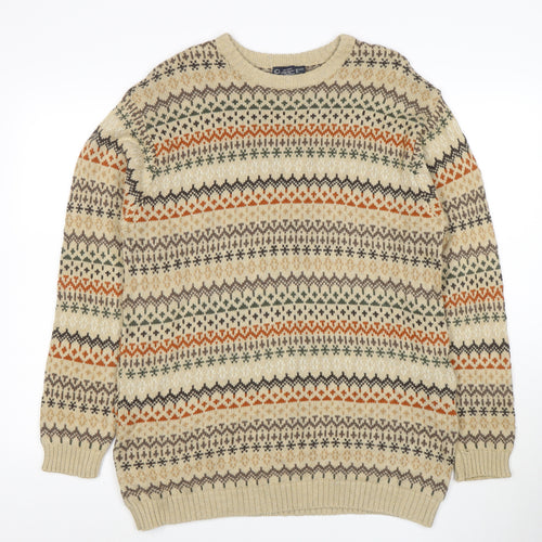 Cherokee Men's Beige Fair Isle Cotton Pullover Jumper Size L