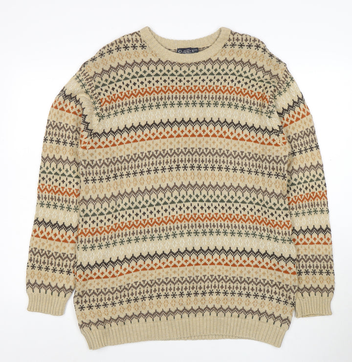 Cherokee Men's Beige Fair Isle Cotton Pullover Jumper Size L
