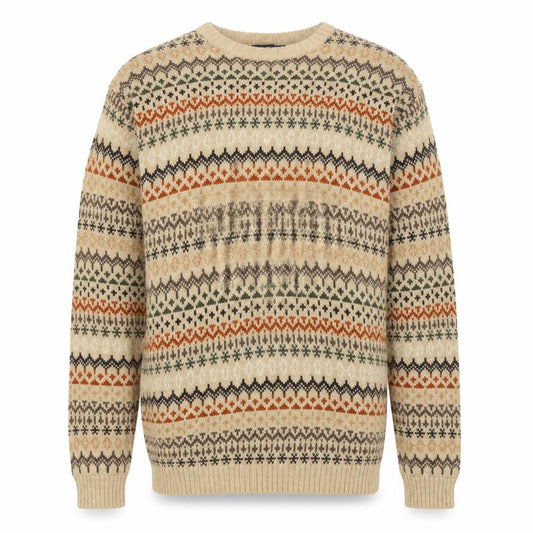 Front view of Cherokee Men's Beige Fair Isle Cotton jumper, size L