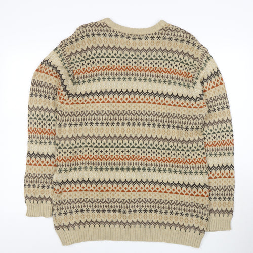 Cherokee Men's Beige Fair Isle Cotton Pullover Jumper Size L