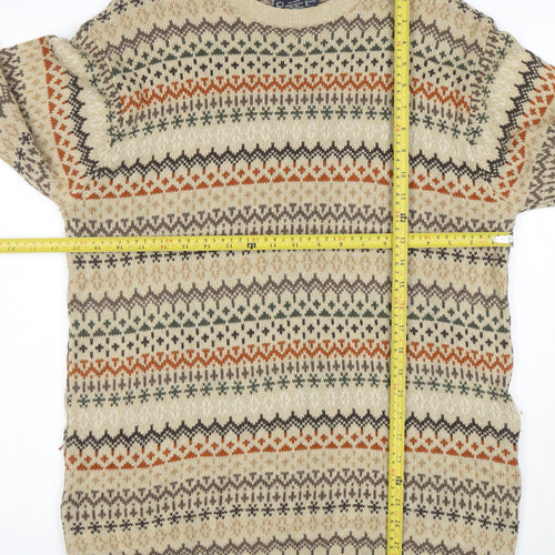 Cherokee Men's Beige Fair Isle Cotton Pullover Jumper Size L