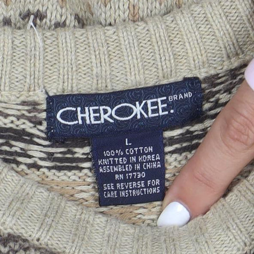Cherokee Men's Beige Fair Isle Cotton Pullover Jumper Size L
