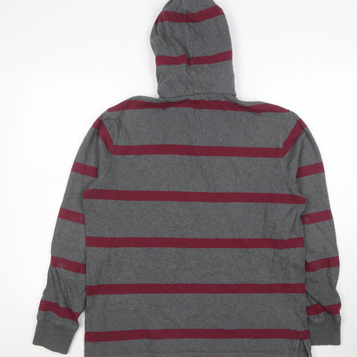 Ralph Lauren Men’s Grey Striped Henley Hoodie M Slim Fit Cotton