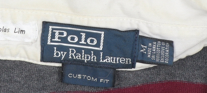 Ralph Lauren Men’s Grey Striped Henley Hoodie M Slim Fit Cotton