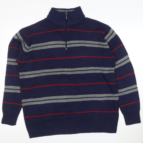 Penmans Mens Blue Striped 1/2 Zip High Neck Acrylic Jumper Size L