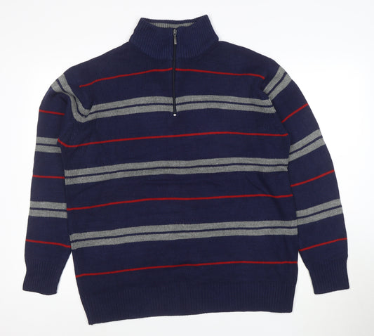 Penmans Mens Blue Striped 1/2 Zip High Neck Acrylic Jumper Size L
