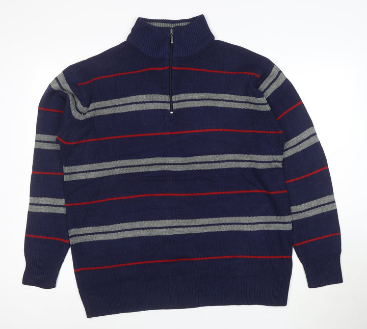 Penmans Mens Blue Striped 1/2 Zip High Neck Acrylic Jumper Size L