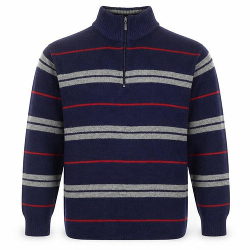 Penmans Mens Blue Striped 1/2 Zip High Neck Acrylic Jumper Size L