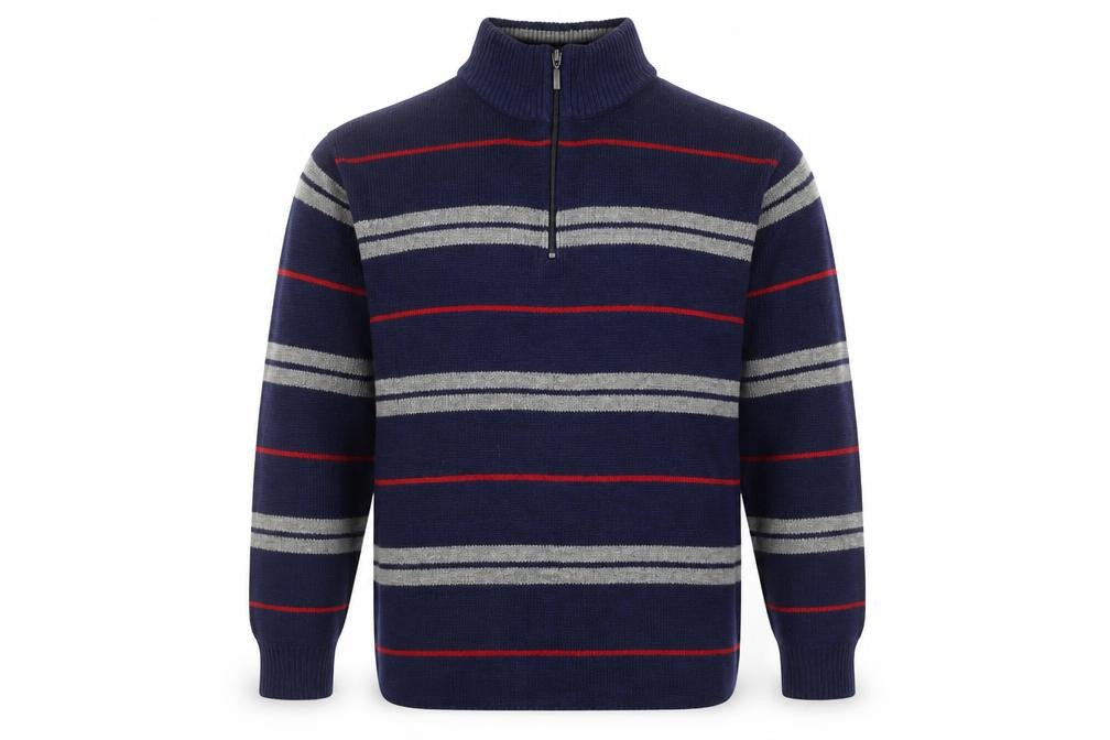 Penmans Mens Blue Striped 1/2 Zip High Neck Acrylic Jumper Size L
