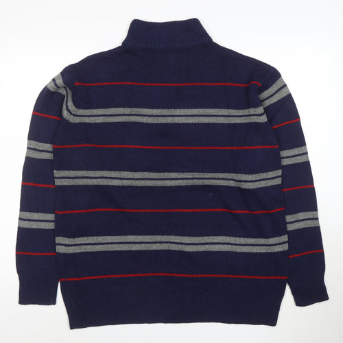 Penmans Mens Blue Striped 1/2 Zip High Neck Acrylic Jumper Size L