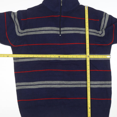Penmans Mens Blue Striped 1/2 Zip High Neck Acrylic Jumper Size L