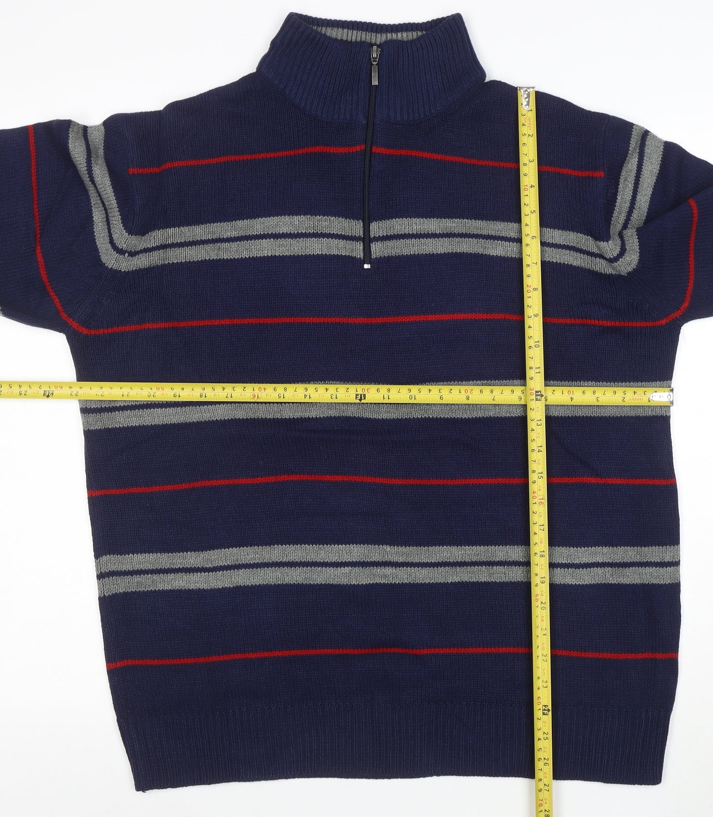 Penmans Mens Blue Striped 1/2 Zip High Neck Acrylic Jumper Size L