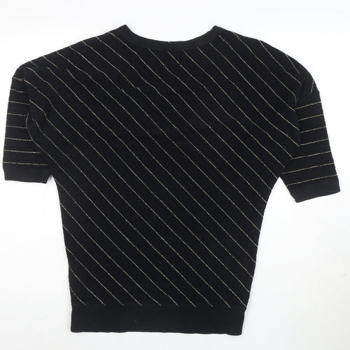 Juicy Couture Womens Black Striped Short Sleeve V-Neck Knit Top S