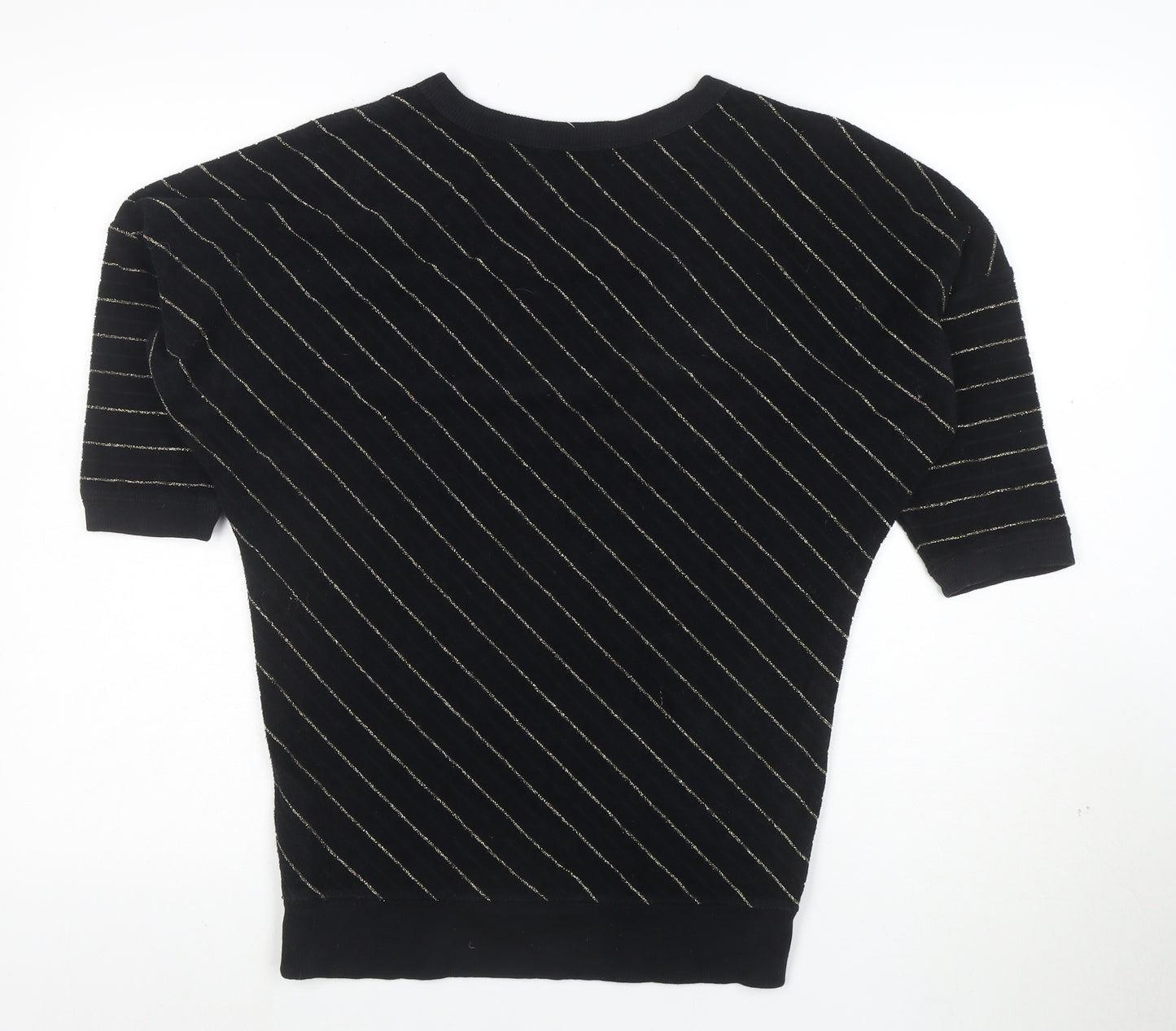 Juicy Couture Womens Black Striped Short Sleeve V-Neck Knit Top S