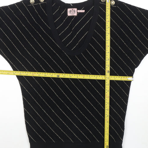 Juicy Couture Womens Black Striped Short Sleeve V-Neck Knit Top S