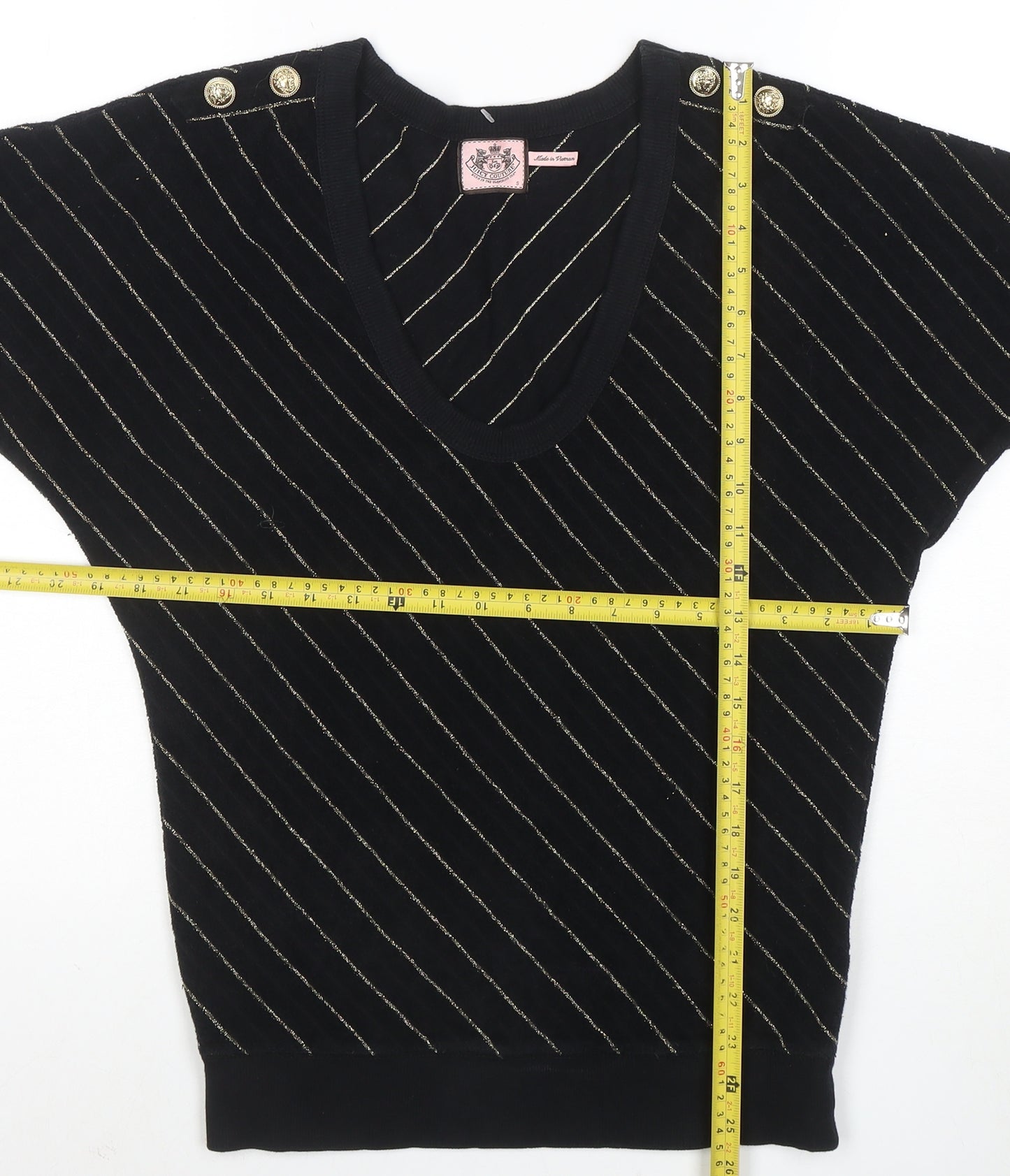Juicy Couture Womens Black Striped Short Sleeve V-Neck Knit Top S