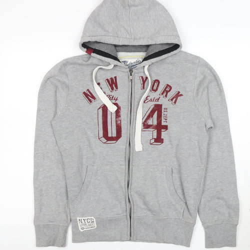 Authentic Apparel Men’s Grey XS Full Zip Hoodie with Logo Print