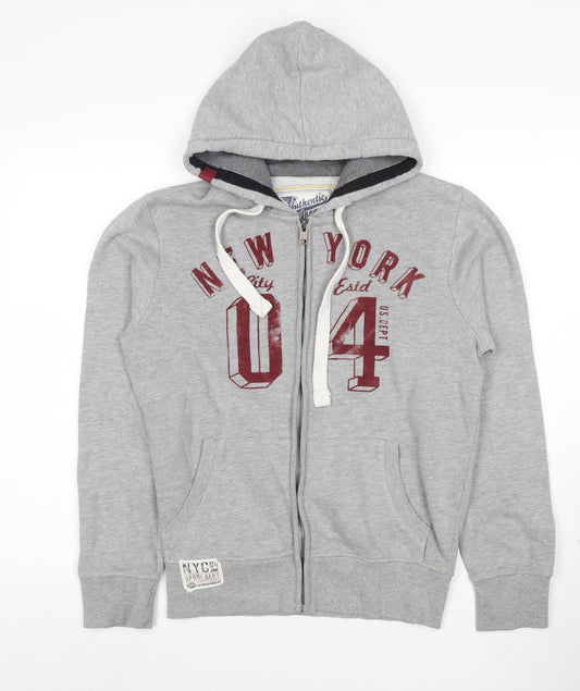 Authentic Apparel Men’s Grey XS Full Zip Hoodie with Logo Print
