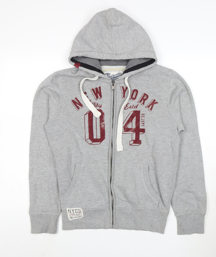 Authentic Apparel Men’s Grey XS Full Zip Hoodie with Logo Print
