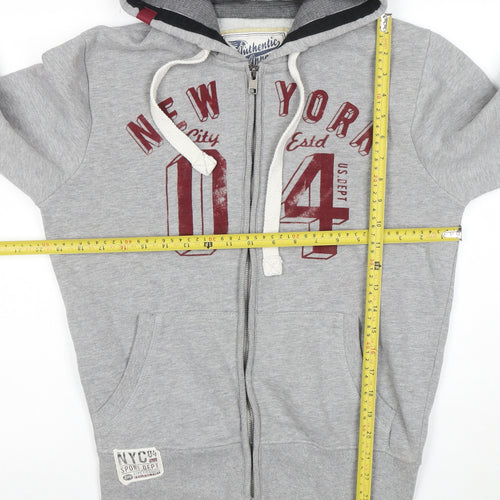 Authentic Apparel Men’s Grey XS Full Zip Hoodie with Logo Print
