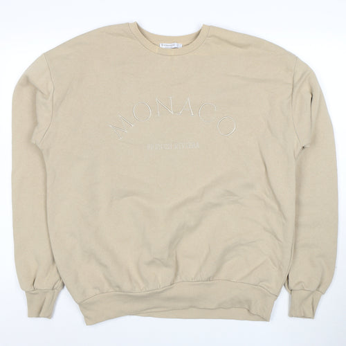 Stradivarius Women Beige Sweatshirt S Crew Neck Pullover Casual