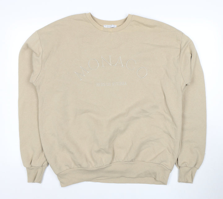 Stradivarius Women Beige Sweatshirt S Crew Neck Pullover Casual