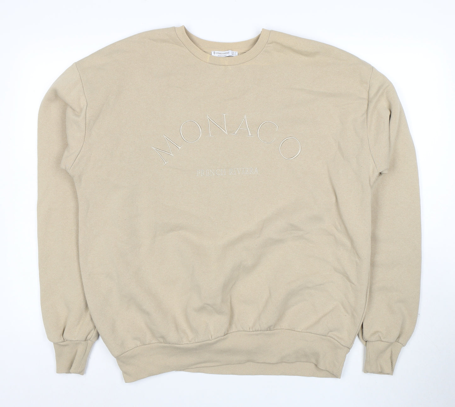 Stradivarius Women Beige Sweatshirt S Crew Neck Pullover Casual
