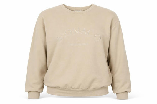 Front view of Stradivarius Women Beige Sweatshirt S Crew Neck Pullover Casual