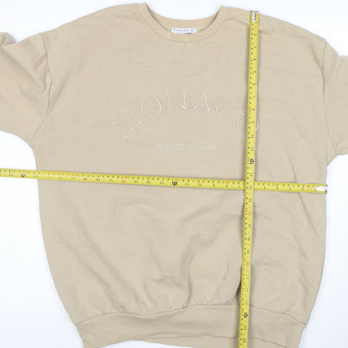 Stradivarius Women Beige Sweatshirt S Crew Neck Pullover Casual