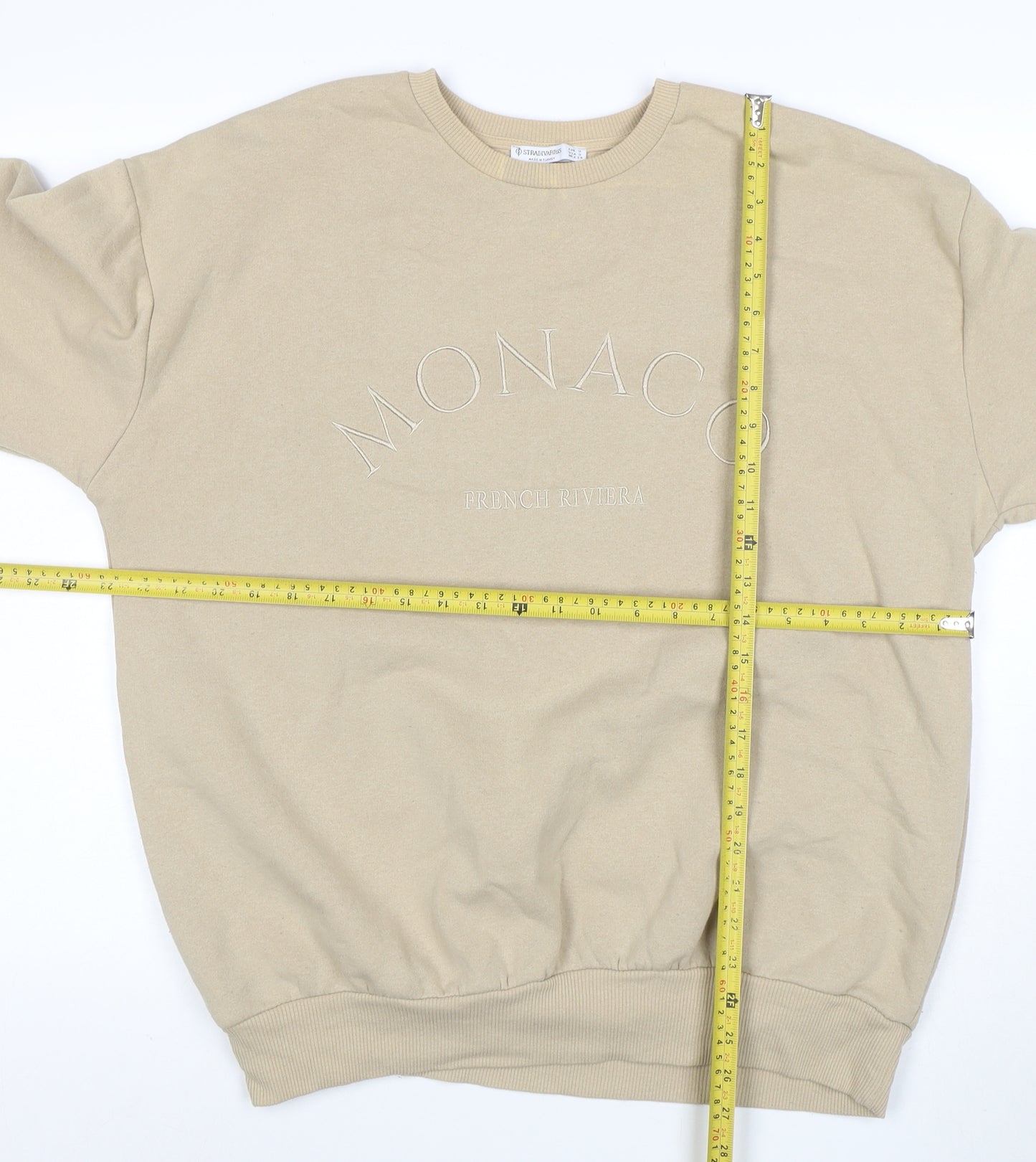 Stradivarius Women Beige Sweatshirt S Crew Neck Pullover Casual