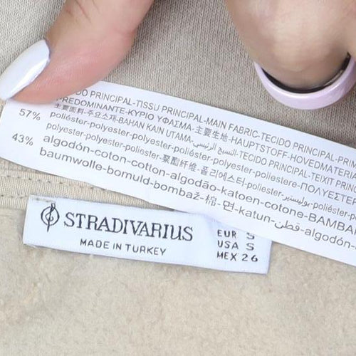 Stradivarius Women Beige Sweatshirt S Crew Neck Pullover Casual