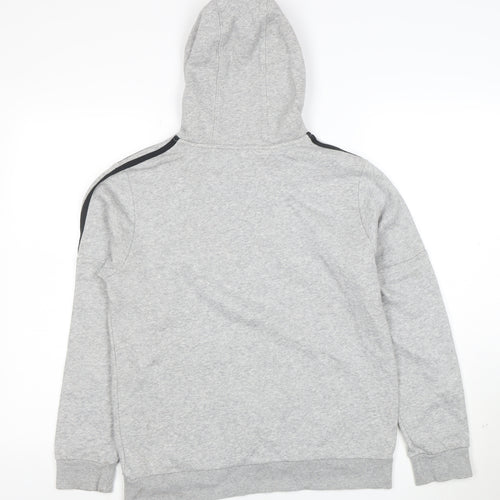 Adidas Boys Grey Hooded Pullover Hoodie 13-14 Years Cotton Blend