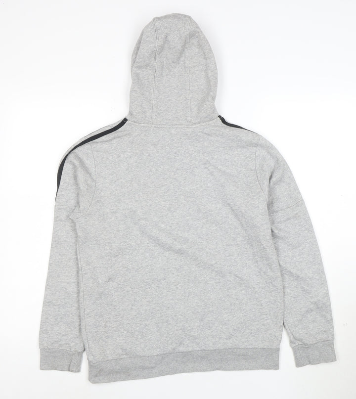 Adidas Boys Grey Hooded Pullover Hoodie 13-14 Years Cotton Blend