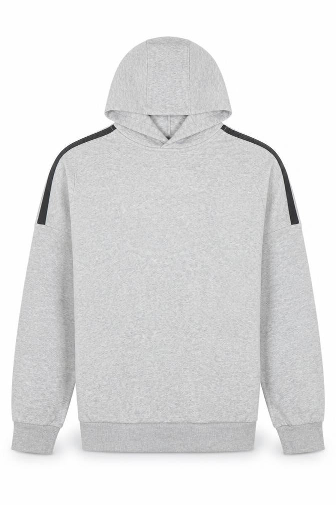 Front view of Adidas boys’ grey hooded pullover hoodie 13-14 years cotton blend