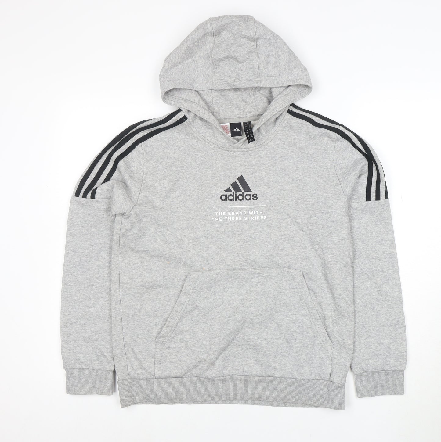 Adidas Boys Grey Hooded Pullover Hoodie 13-14 Years Cotton Blend