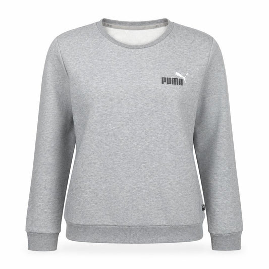 Front view of Puma women’s grey xs crew neck sweatshirt with logo print