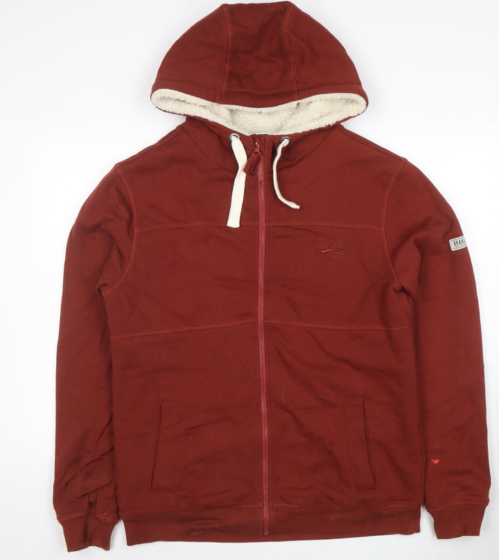 Brakeburn Men's Brown Full Zip Hooded Fleece Lined Hoodie Size M